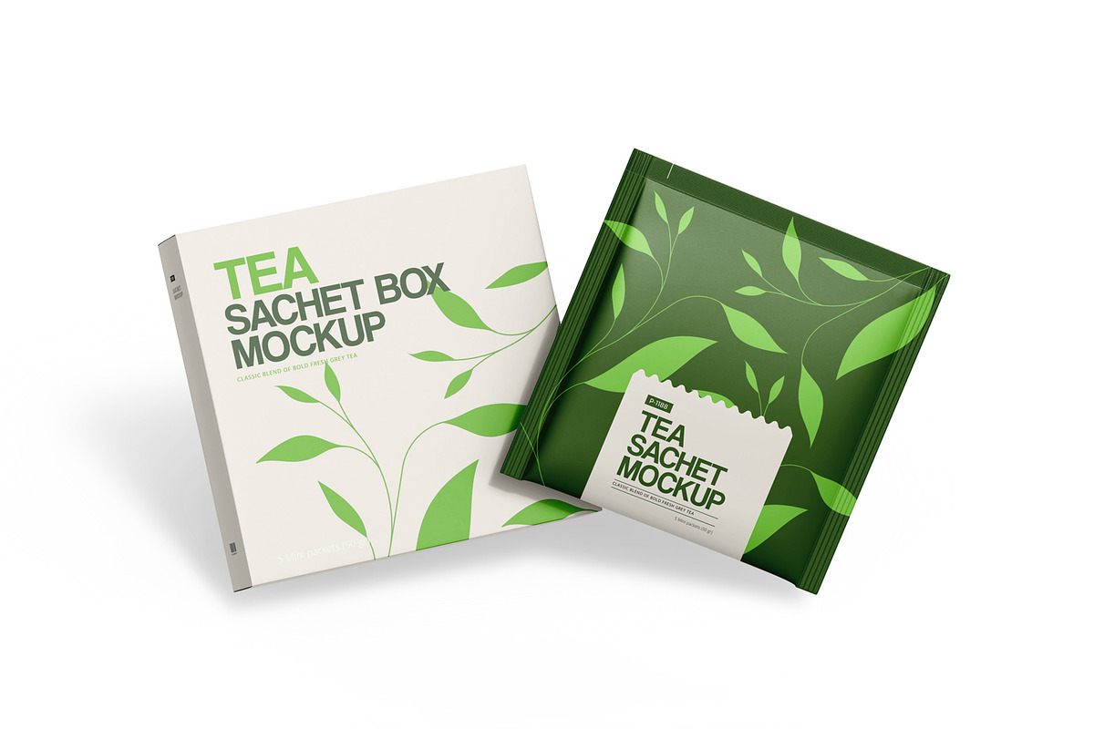 Tea Sachets with Box Mockup, a Packaging Mockup by Ram Studio (Photo 19 of 27)