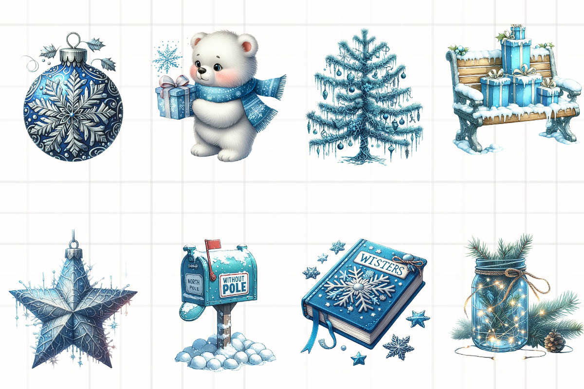 Watercolor Blue Christmas Clipart, an Illustration by CrexoraLab (Photo 2 of 5)