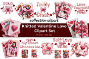 Knitted Valentine Love Clipart Set, a Seasonal Illustration by InkyQueenArt (Thumbnail 1 of 6)