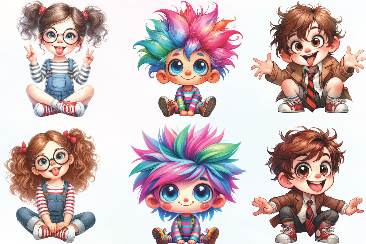 Funny Cartoon Quirky Girls Clipart, an Illustration by CraftArtStudio (Photo 2 of 6)