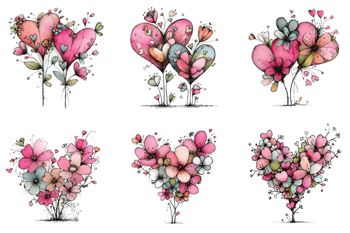 Whimsical Floral Hearts Clipart, an Illustration by CraftArtStudio (Photo 6 of 6)