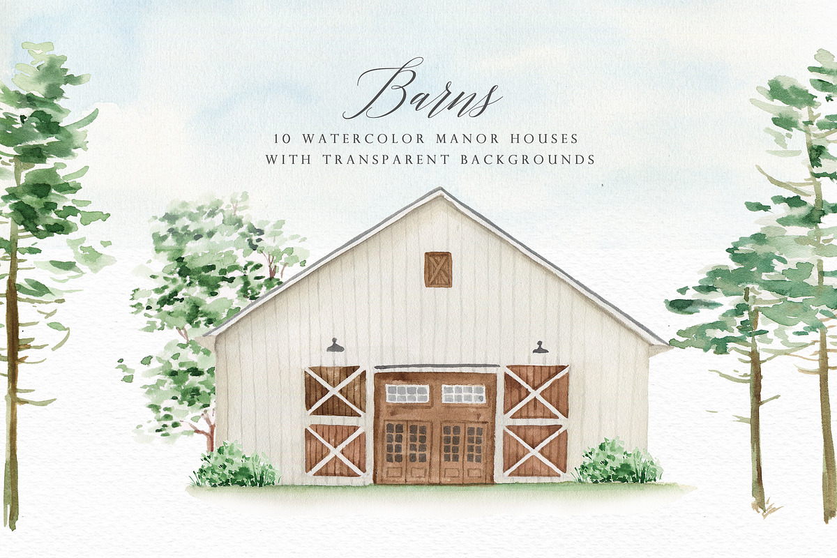 Landscape-Watercolor House Clipart, an Illustration by Graphic Box (Photo 2 of 10)