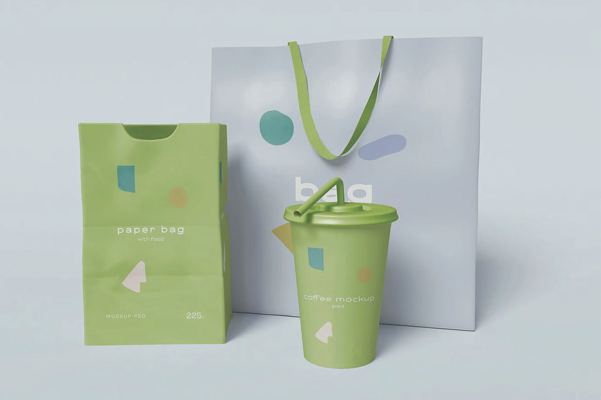 Paper Bags with Paper Cup Mockup, a Packaging Mockup by skybluecreative (Photo 4 of 4)