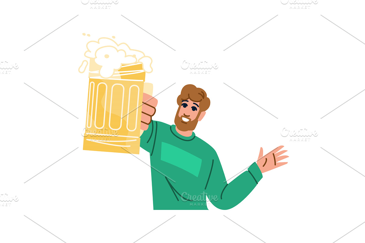 Happy man holding and raising a, a Food Illustration by pikepicture