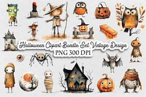 Halloween Clipart Bundle Set Vintage