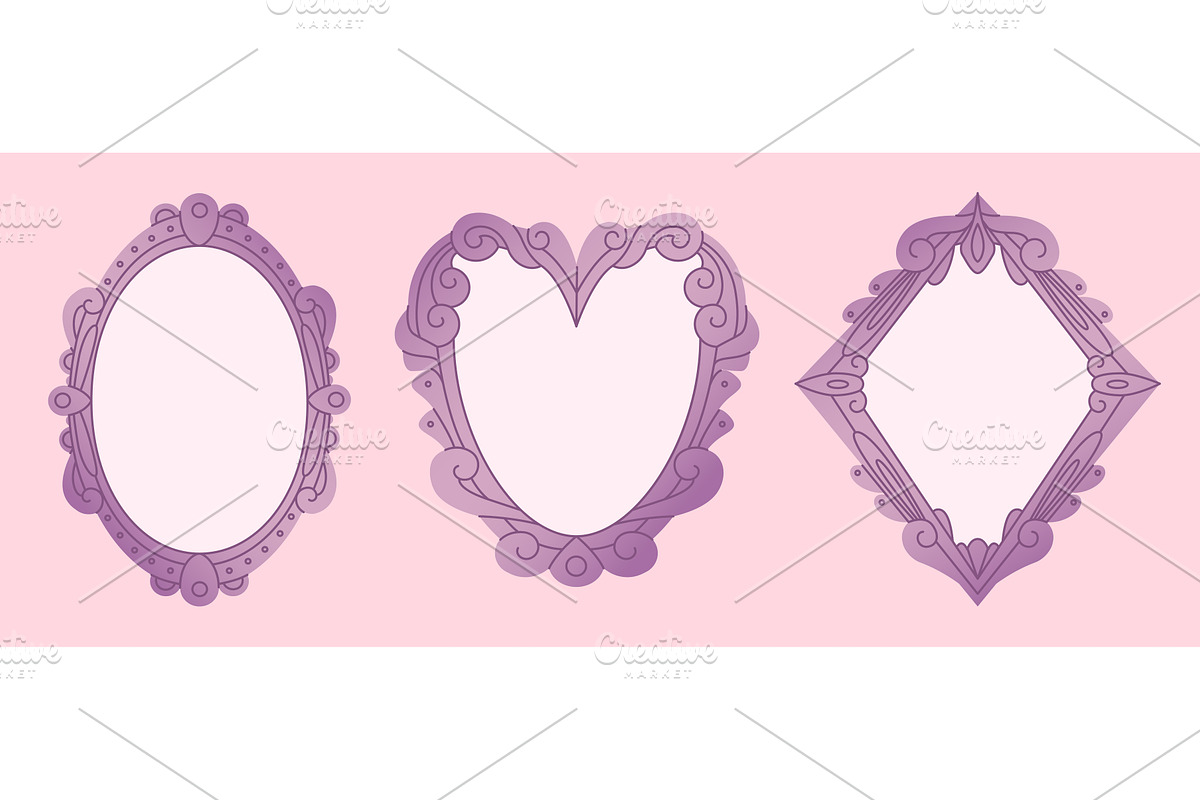 Antique purple mirror frames set, an Illustration by art PVP - market