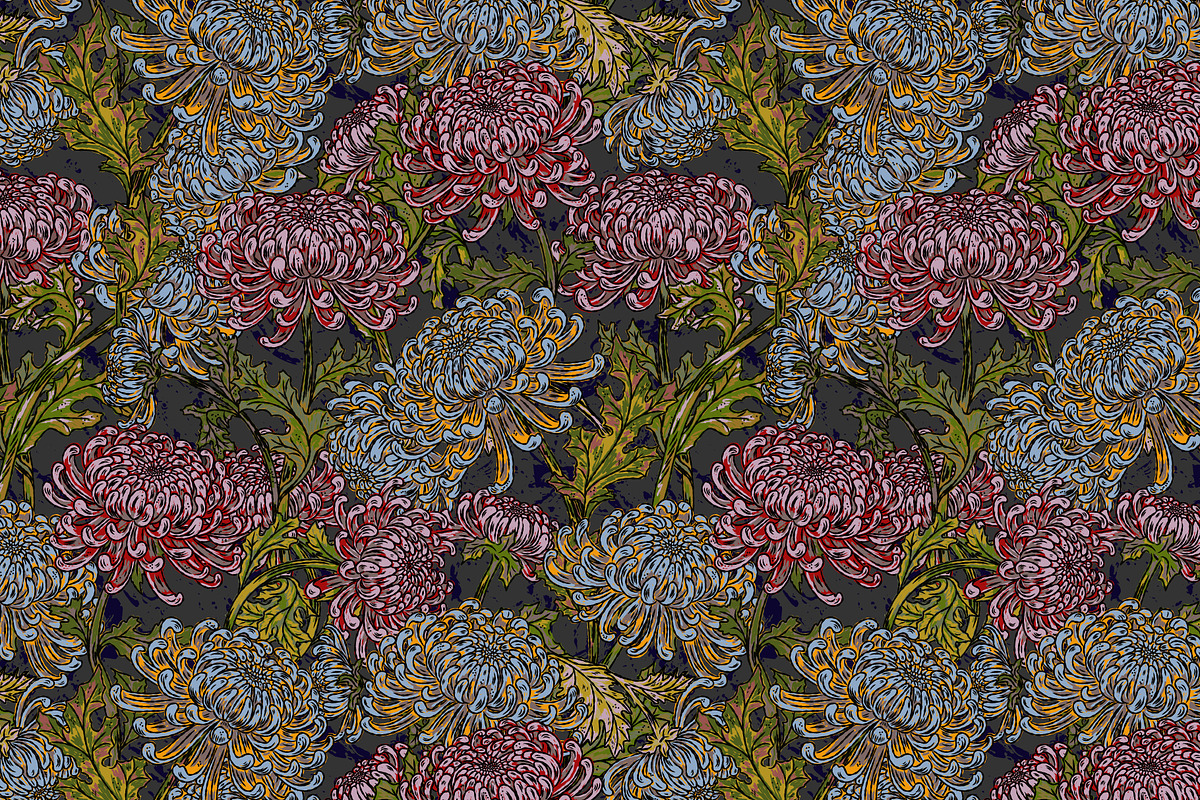 maximalist chrysanthemum botanical, a Pattern Graphic by NayaChu (Photo 3 of 9)