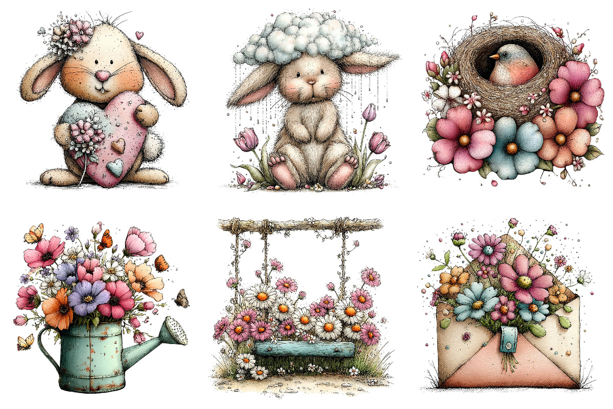 Whimsical Spring Clipart Bundle, an Illustration by Dream Creation (Photo 7 of 7)