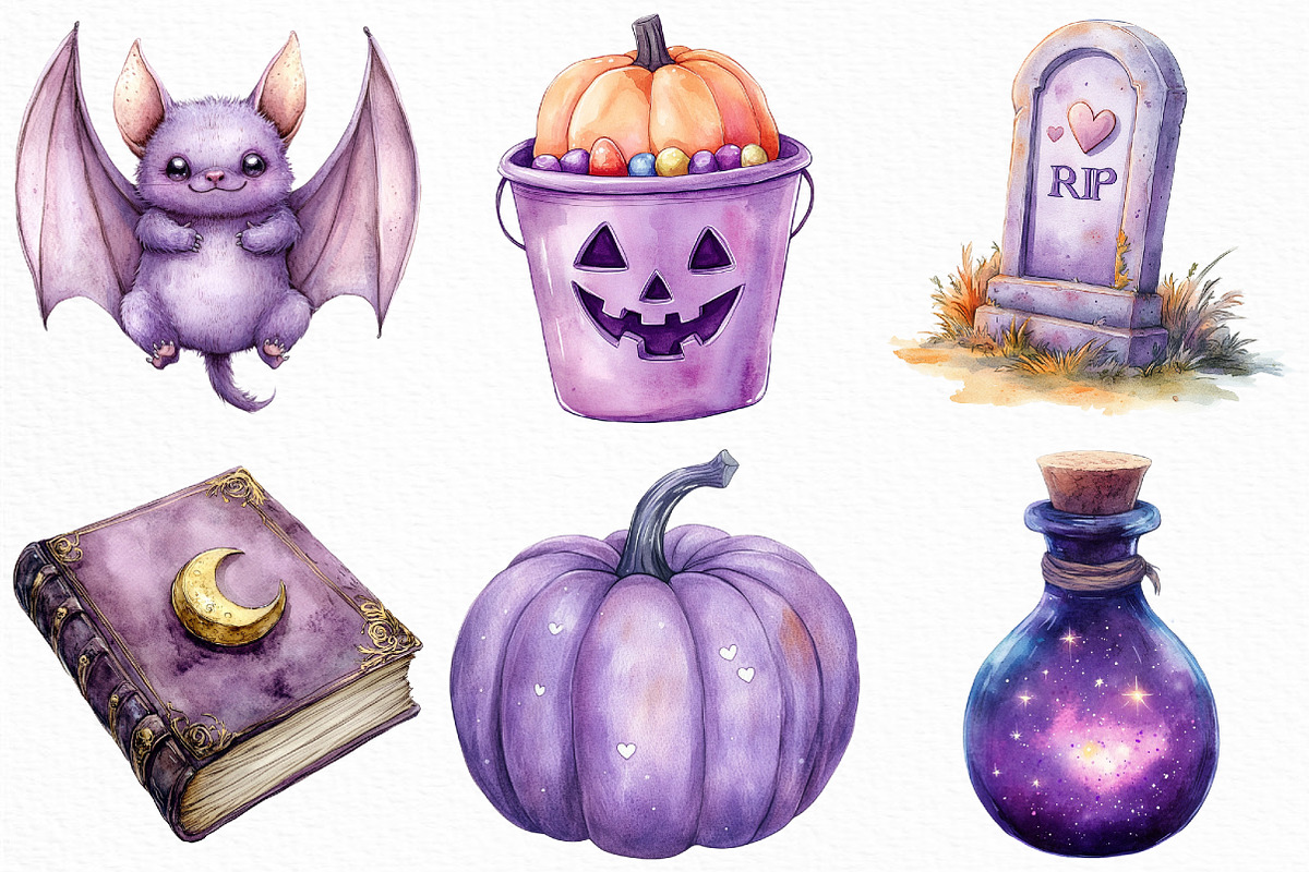 Watercolor Pastel Purple Halloween, an Illustration by Craft Nest (Photo 4 of 6)