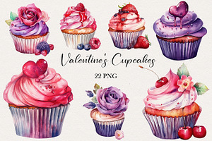 Valentine's Day Cupcakes Clipart. AI