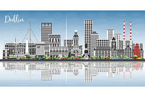 Dublin Ireland city skyline with col, an Illustration by Booblgum