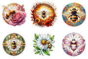 Bee with Flowers Round Stained Glass, an Illustration by DreamArtGraphic (Thumbnail 4 of 4)