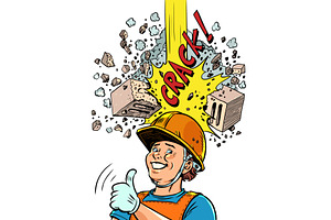 Helmet saves worker from brick, an Illustration by rogistok