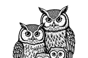 Vector of an owl family. Birds., an Animal Illustration by yod67