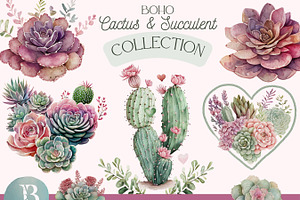 Boho Cactus & Succulent Clipart