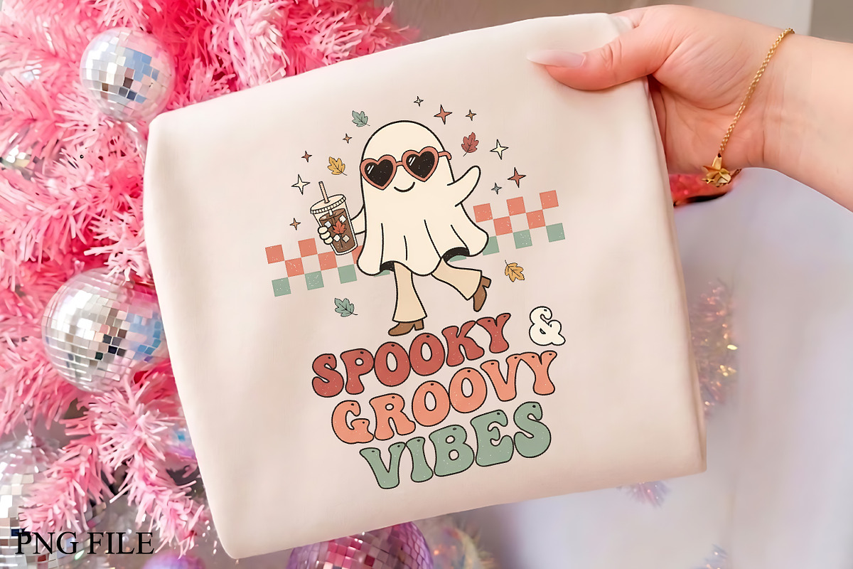 Spooky And Groovy Vibes Ghost PNG, a Seasonal Illustration by CrexoraLab (Photo 1 of 4)
