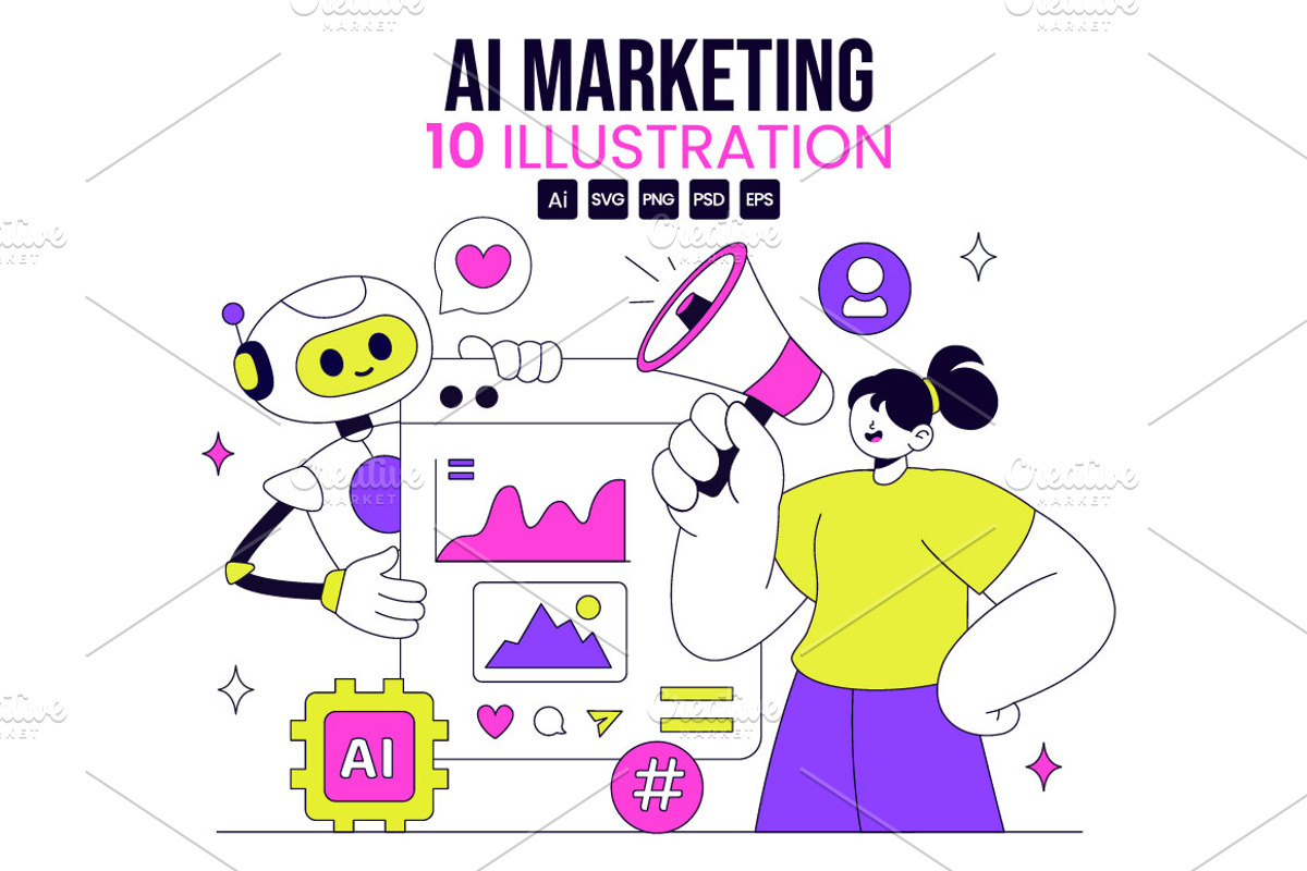 10 AI Marketing Vector Illustration, a Technology Illustration by denayunebgt (Photo 1 of 4)