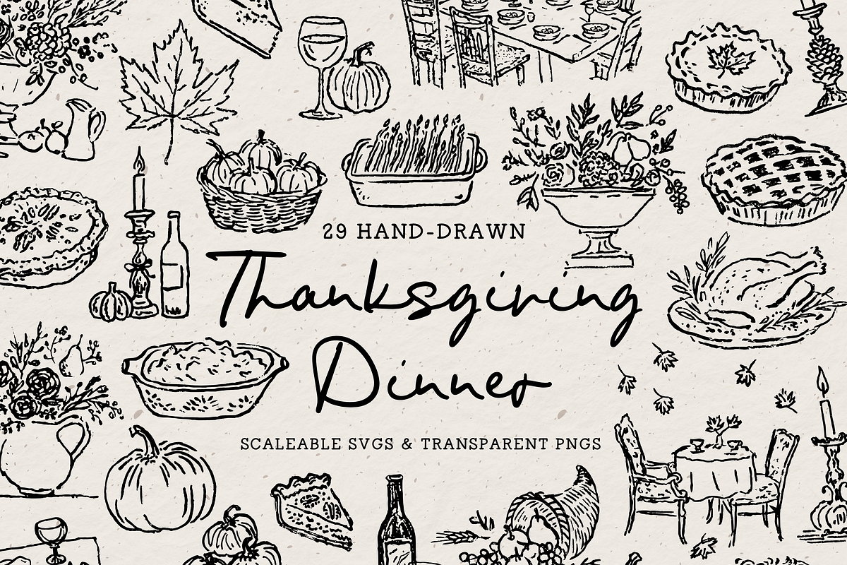 Thanksgiving Clipart, Dinner Set, a Seasonal Illustration by The October Creative (Photo 1 of 7)