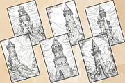 Fantasy Magical Tower Coloring Pages, an Illustration by Catchy Ideaz (Thumbnail 3 of 3)