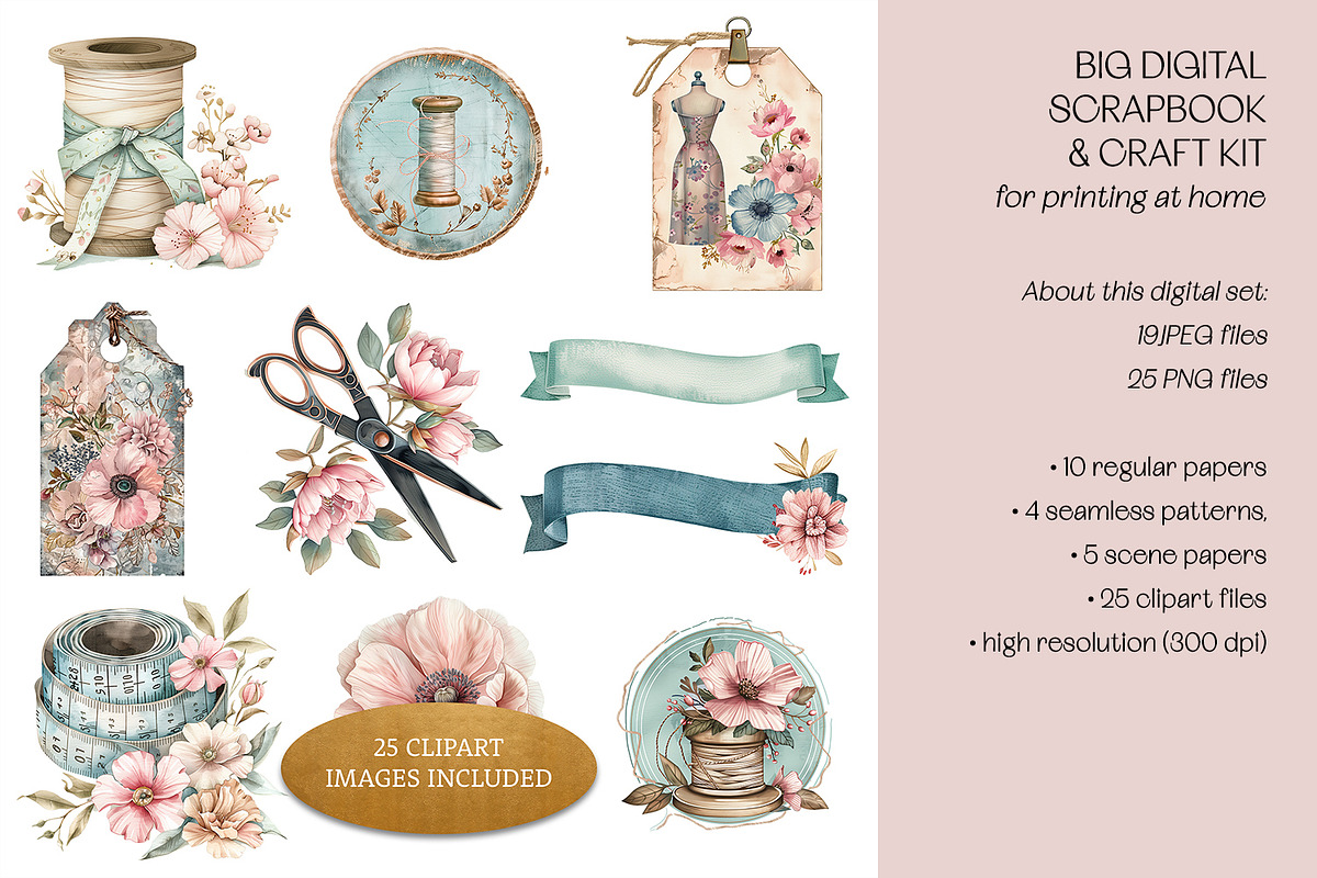 The Joy Of Sewing Scrapbook Kit, a Decorative Illustration by The Dutch Lady Designs (Photo 7 of 9)