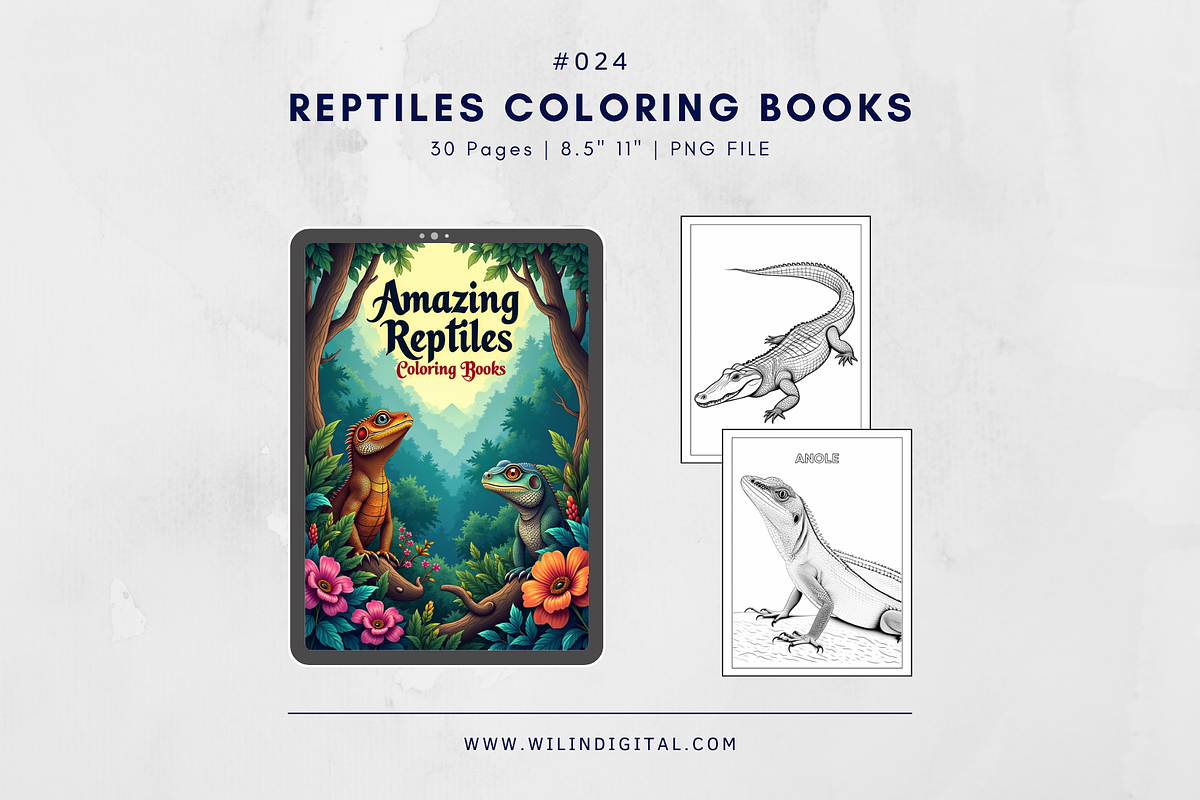 30 Reptiles Animals Coloring Pages, an Illustration by Wilin Digital (Photo 1 of 3)