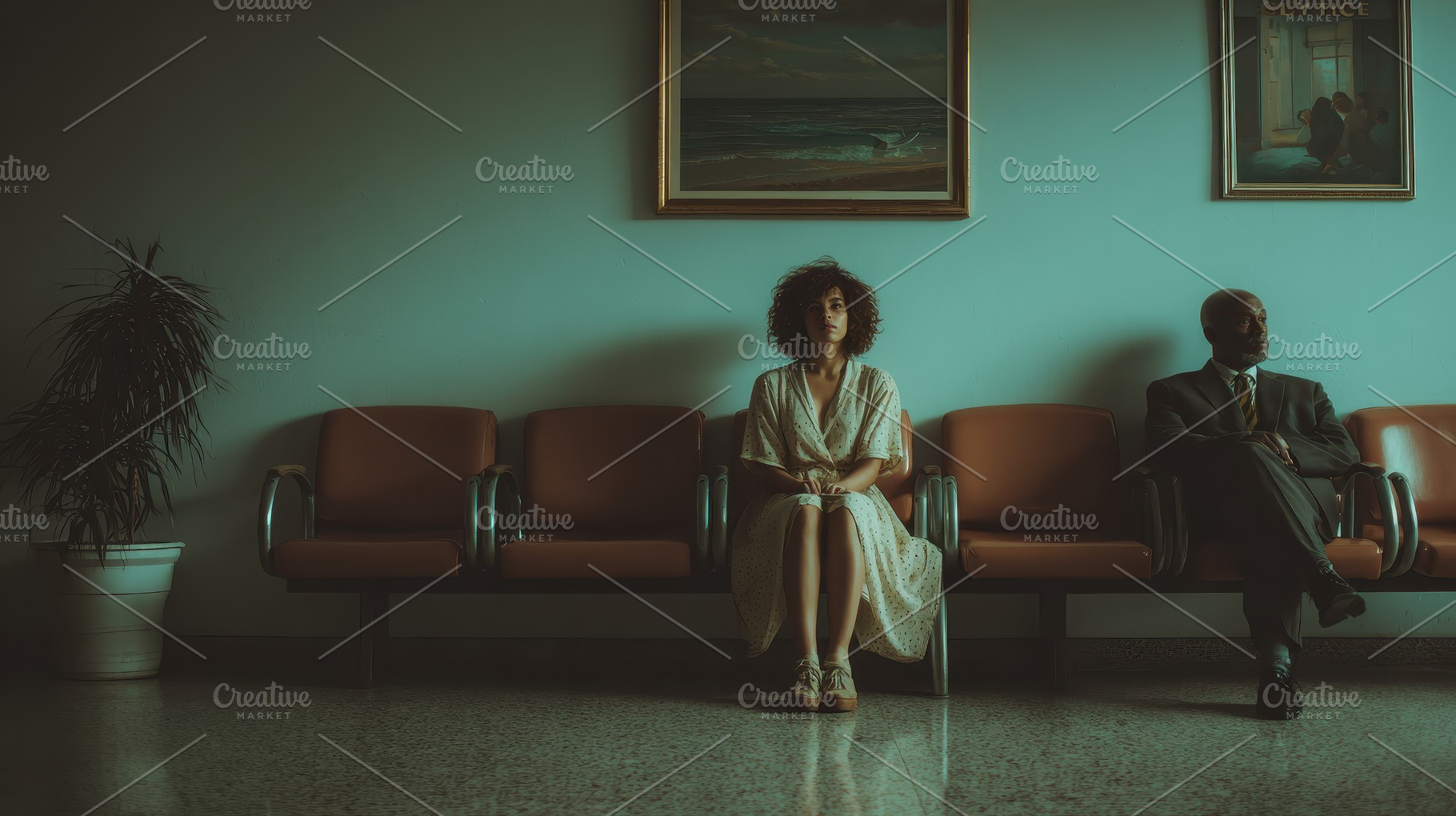 Woman and man waiting silently in a, a Photo by Pixeness Studio