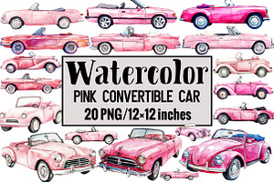 Pink Convertible Car, an Illustration by Design Market