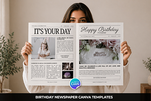 Birthday Newspaper Canva Template, a Magazine Template by Snapybiz