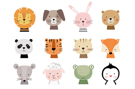 12 animals characters for baby cards