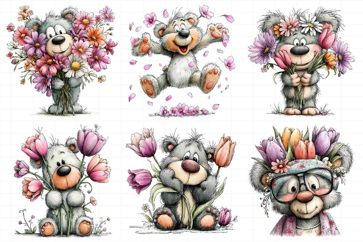 Spring Teddy Bear Clipart Set Bundle, an Illustration by Daily.Designs (Photo 8 of 8)