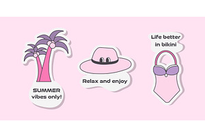 Cute summer travel stickers with, an Illustration by okskukuruza