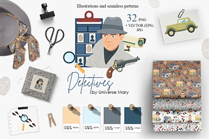 Detective Vector Clipart Set, a Work Illustration by Universe Mary