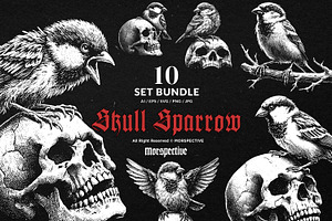 10 Bundle Dark Art Sparrow Bird, an Illustration by Morspective