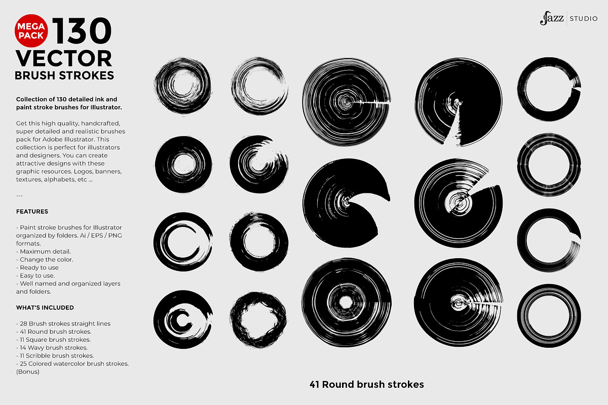 130 Vector Brush strokes collection., a Brushes & More by JAZZ STUDIO (Photo 8 of 12)