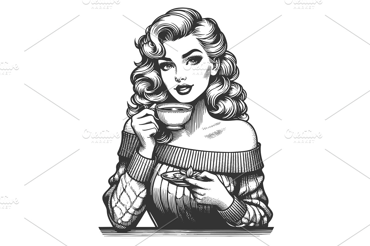 Woman Drinking Coffee Sweater vector, a Person Illustration by AlexArt