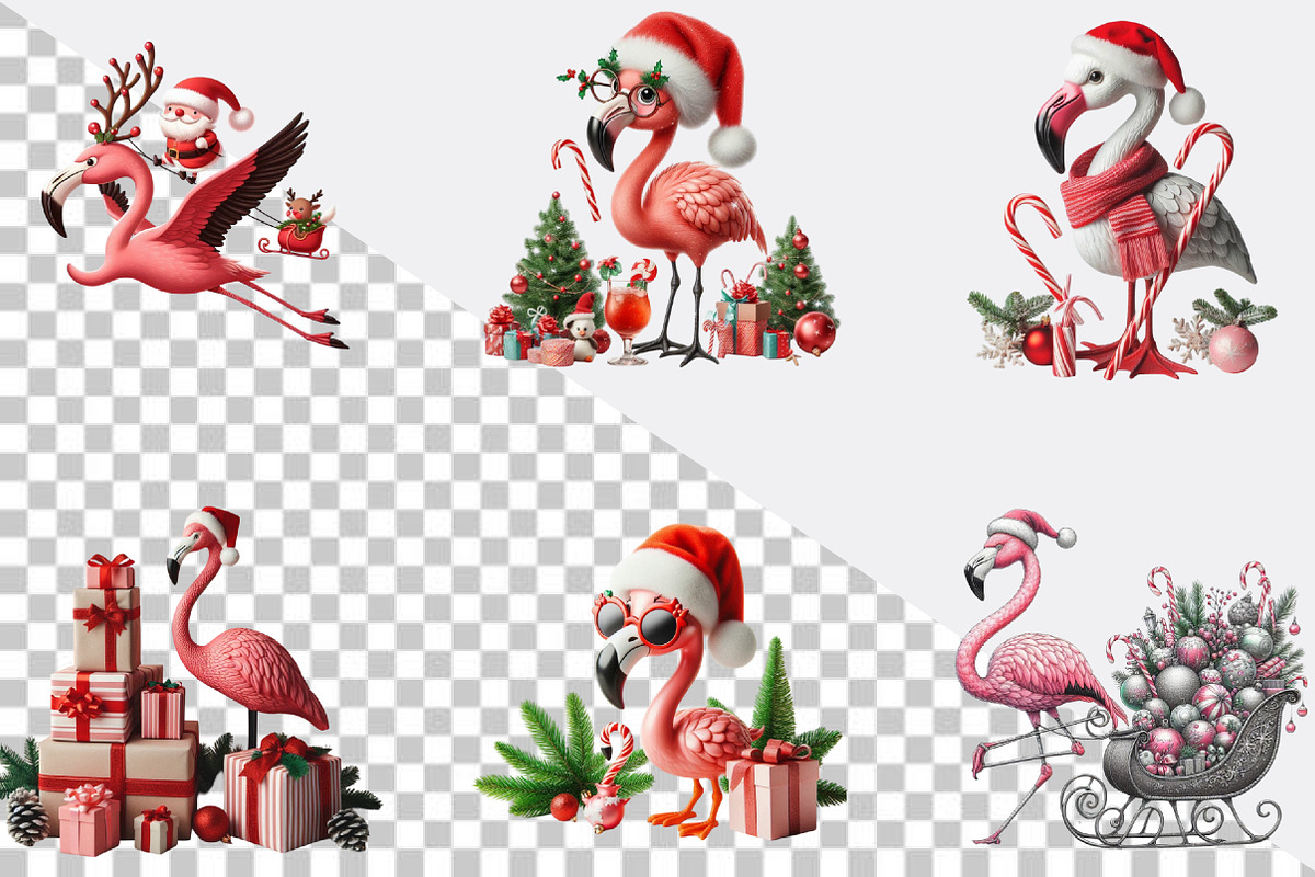 Watercolor Christmas Flamingo Clipar, an Illustration by SVGArt (Photo 3 of 8)