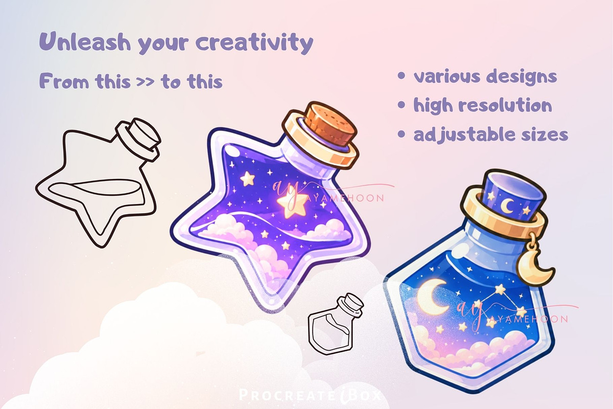 70 Bottle Potion Procreate Stamps, a Brush Add-On by ProcreateiBox (Photo 2 of 4)