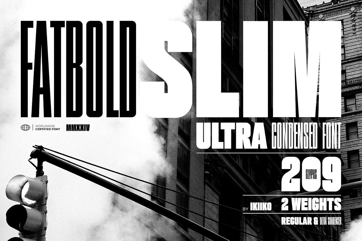 Fatbold Slim - Ultra Condensed Font, a Sans Serif Font by ikiiko (Photo 1 of 7)