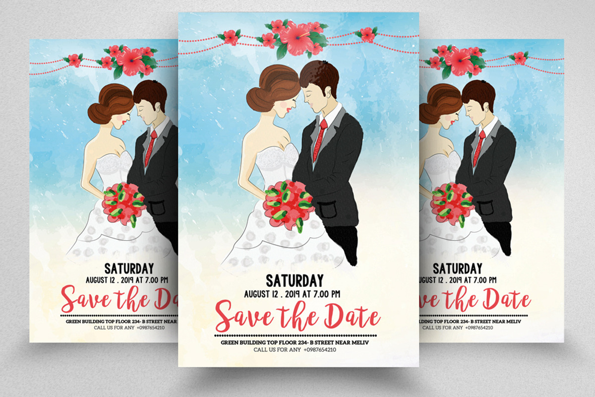 Watercolor Save Date Flyer Template, a Flyer Template by Psd Templates (Photo 1 of 2)