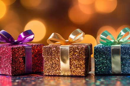 A close - up shot of a festive gift box against bokeh background, a Holiday Photo by designvectx