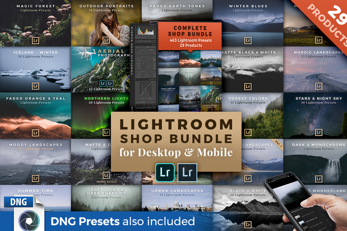 LR Presets Bundle (Desktop & Mobile), an Action Add-On by PhotoMarket (Photo 1 of 36)
