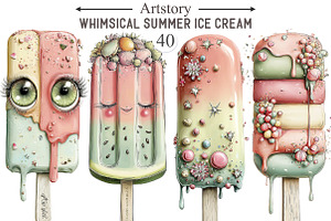 Whimsical Summer Ice Cream Clipart, an Illustration by designcity5