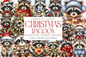 Christmas Racoon Clipart Bundle, an Illustration by SinaCreation