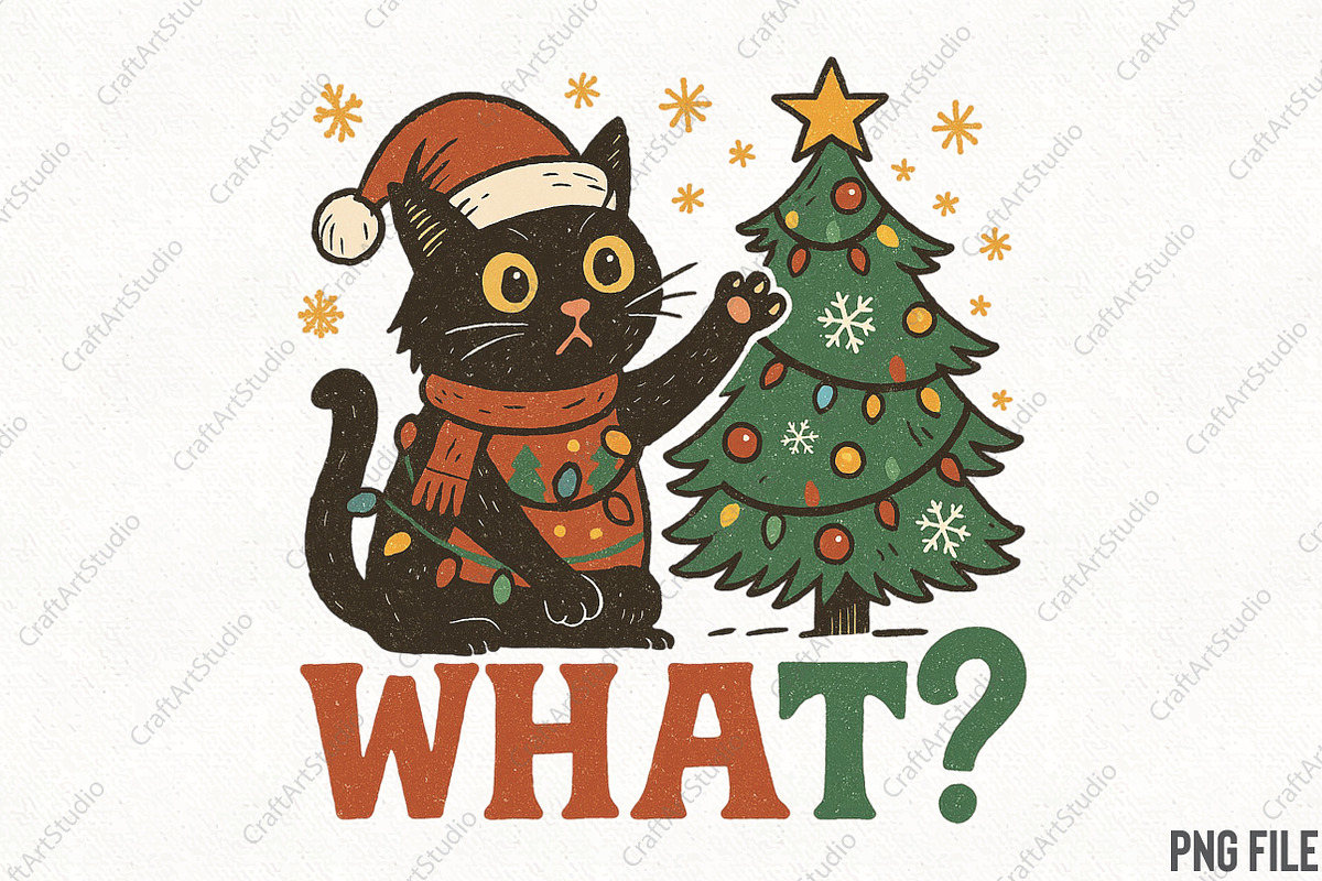 Christmas Cat what png sublimation, an Illustration by CraftArtStudio (Photo 1 of 4)