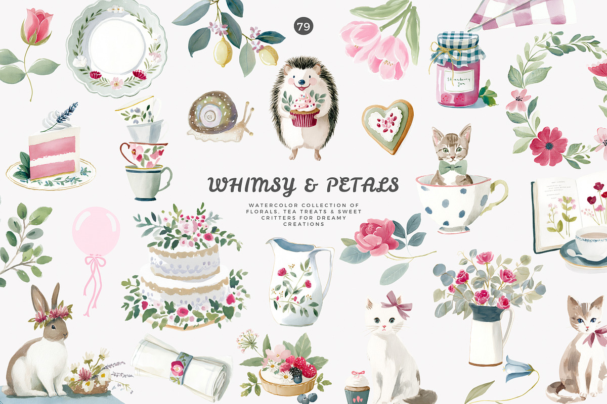 whimsical tea party clipart set, a Decorative Illustration by Patishop Art (Photo 1 of 10)