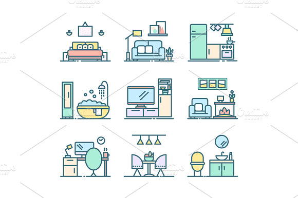 Set Of Line Interior Design Icons