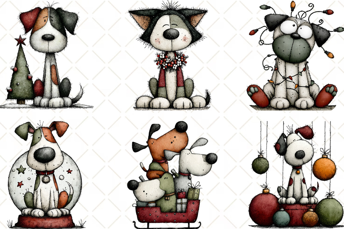 Watercolor Christmas Dogs Clipart, an Illustration by Black Bird Studio (Photo 6 of 6)