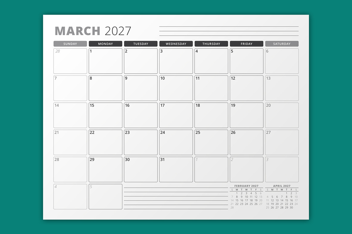 2027 Vector Monthly Calendar Planner, a Texture Illustration by mikhailmorosin (Photo 4 of 4)