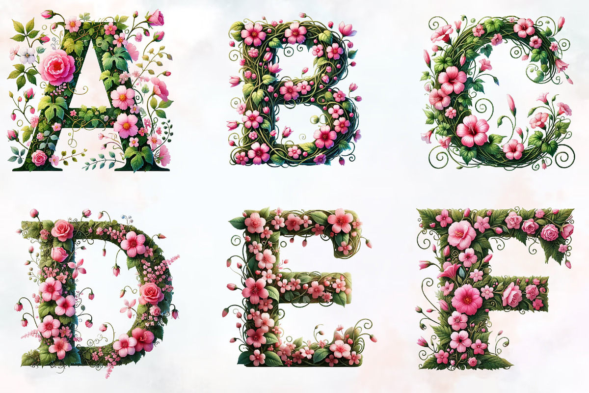 Watercolor Floral Alphabet Clipart, an Illustration by RobertsArt (Photo 3 of 7)