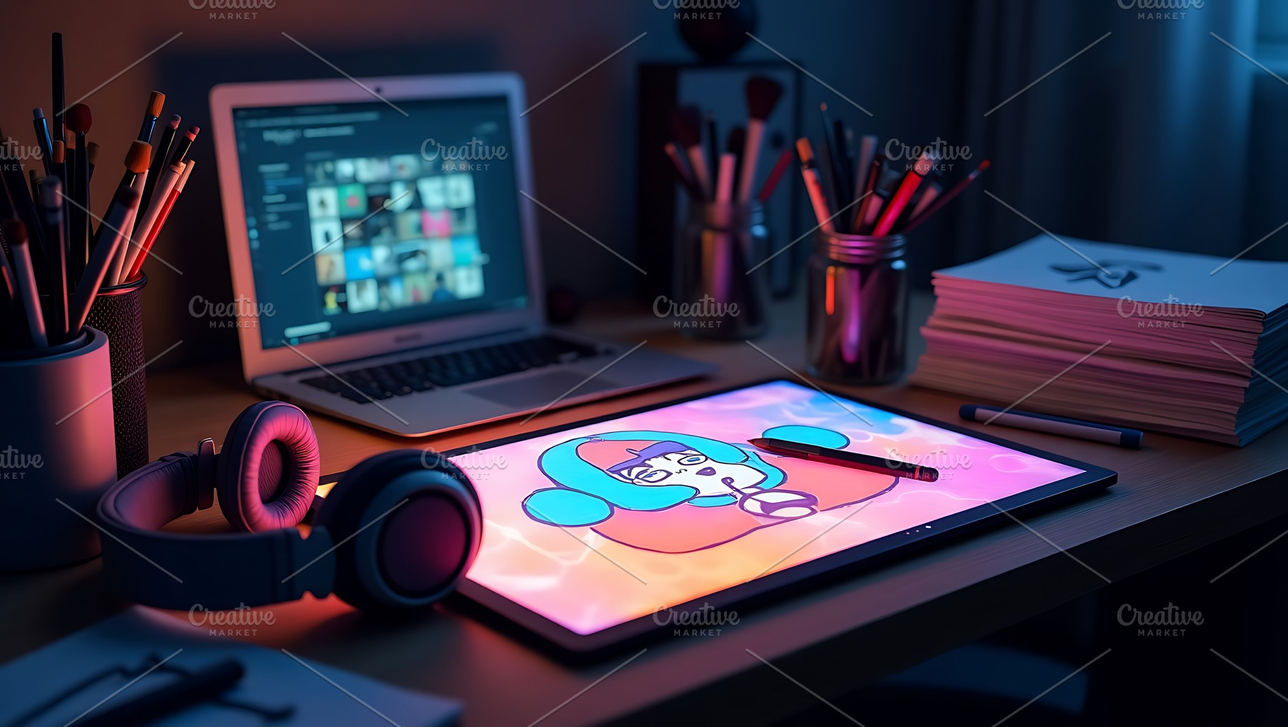 Digital Art Desk with Cute Cartoon, an Arts & Entertainment Photo by Artonix
